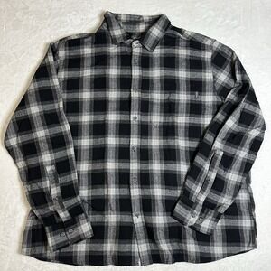 Eddie Bauer Flannel Shirt Mens XXL Black White Plaid Cotton Button Long Sleeve